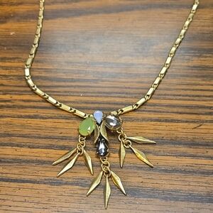 Elegant Gold Necklace with Green and Blue Accents